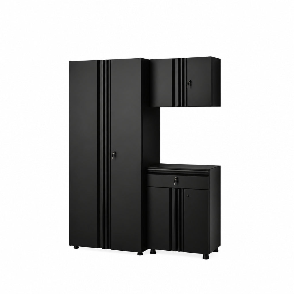 Regular Duty Welded 54.5 In. W X 75 In. H X 19.6 In. D 21-Gauge Steel 3-Piece Garage Storage System in Black