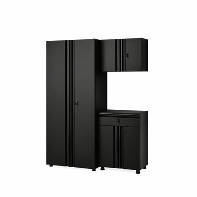 Regular Duty Welded 54.5 In. W X 75 In. H X 19.6 In. D 21-Gauge Steel 3-Piece Garage Storage System in Black