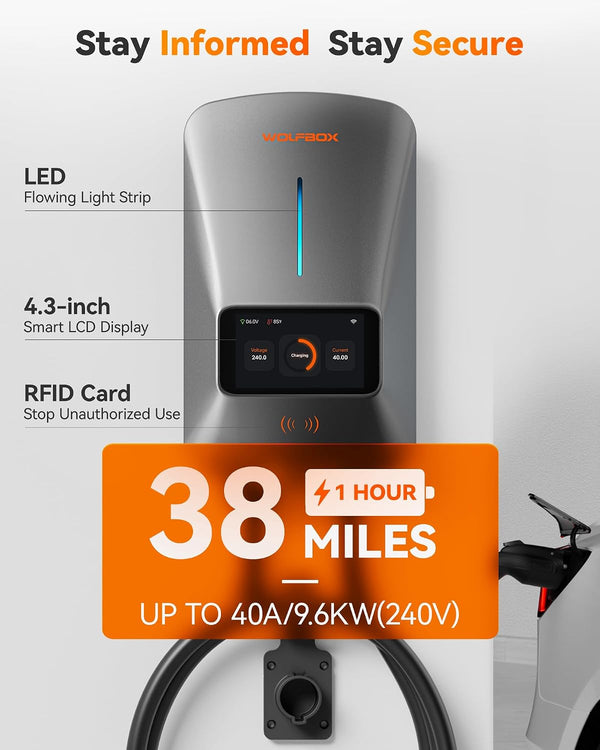 Level 2 EV Charger 40Amp - NEMA 14-50 EVSE with J1772 Connector - CSA Certified Wall Home EV Charger - 25FT Cable,Outdoor/Indoor,Rfid Card,Wifi Enabled, 240V Electric Vehicle Charging Station