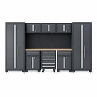 9-Piece Garage Shop Tool Storage Cabinet Set with Pegboard and Wooden Work Top 24 Gauge Steel Tool Chests & Garage Mounted Storage Systems - Black+Gray