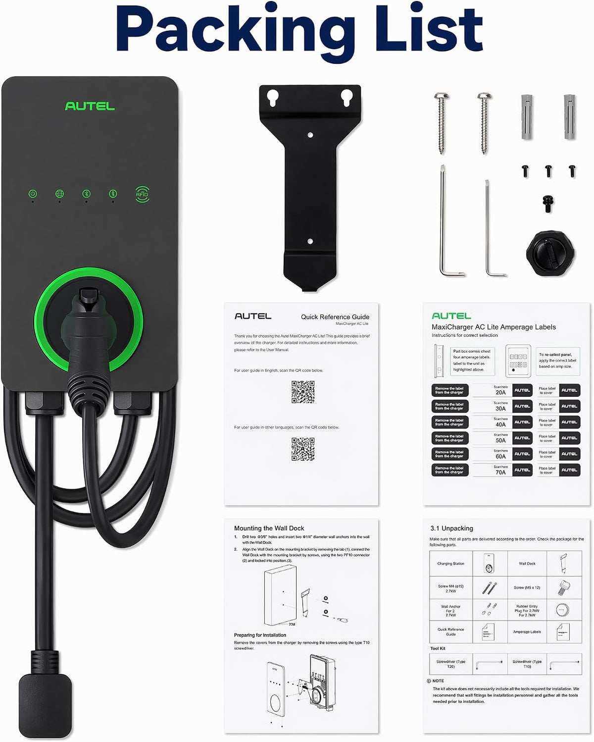 40A Level 2 EV Charger, 240V NEMA 14-50 J1772, Wifi, 25Ft Cable