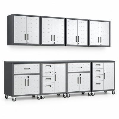 Garage Cabinet System | Heavy Duty Steel All-In-One Modular Garage Cabinet Set for Ultimate Workshop Organization | Easy Assembly Garage Storage Cabinets & Tool Bench