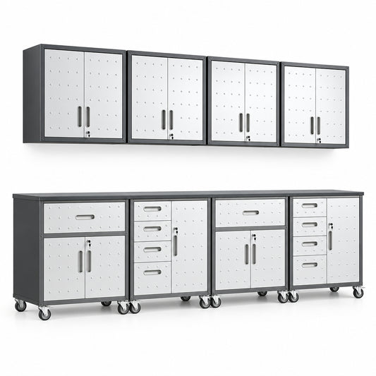 Garage Cabinet System | Heavy Duty Steel All-In-One Modular Garage Cabinet Set for Ultimate Workshop Organization | Easy Assembly Garage Storage Cabinets & Tool Bench