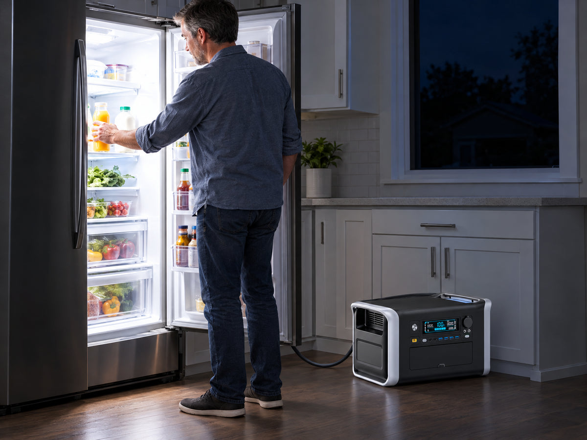 1800W Solar Generator Lifepo4 BAT, refrigerator running normally, interior light on